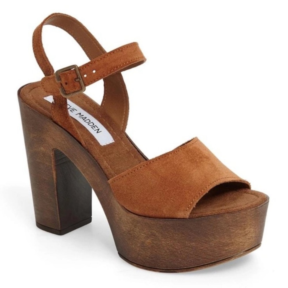 Steve Madden Lulla Black Suede Leather Platform Sandals